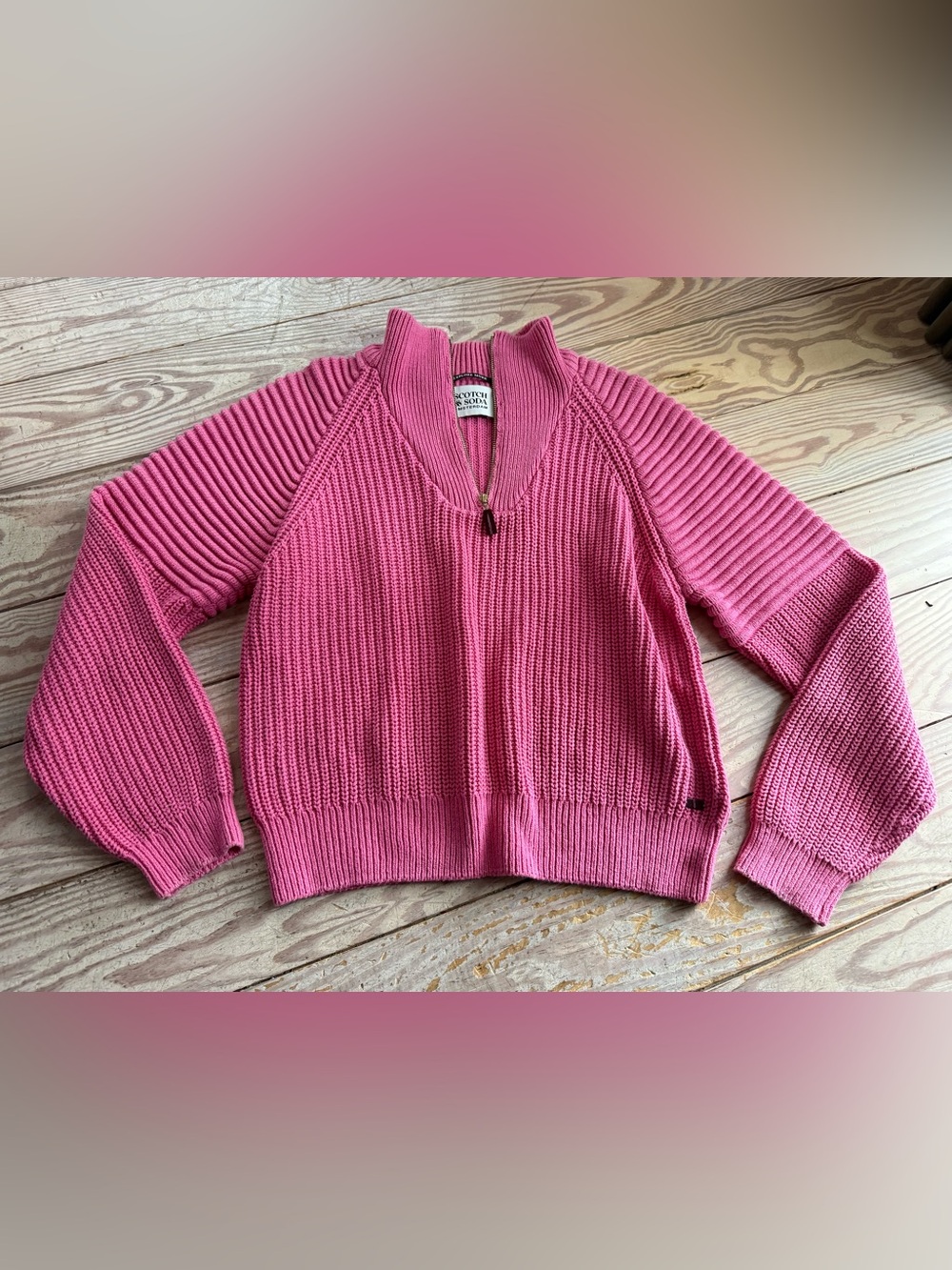 Scotch & Soda Pink Half-Zip Ribbed Knit Sweater size m no size tag